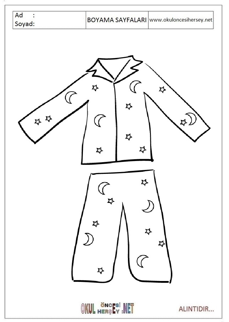 Çocuklar İçin Esofman-pijama Boyama Sayfaları 